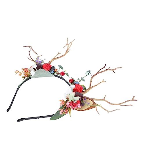 Hohopeti Halloween Hirschgeweih Stirnband Damen Realistisches Geweih Haarband mit Beerenzweigen Verarbeitung Langlebiges Haarschmuck für Halloween Kostüm und Party Komfortabel und Auffällig von Hohopeti