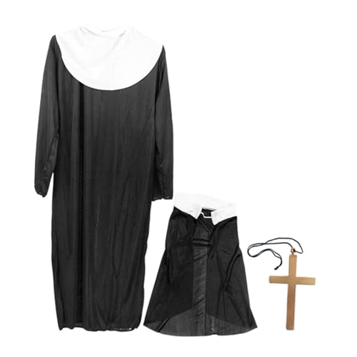Hohopeti Halloween Nonne Kostüm Damen Teiliges mit Robe und Großem Goldkreuz Klassisches Halloween Kostüm für Erwachsene Bequemes Cosplay Outfit für Party und Verkleidung von Hohopeti