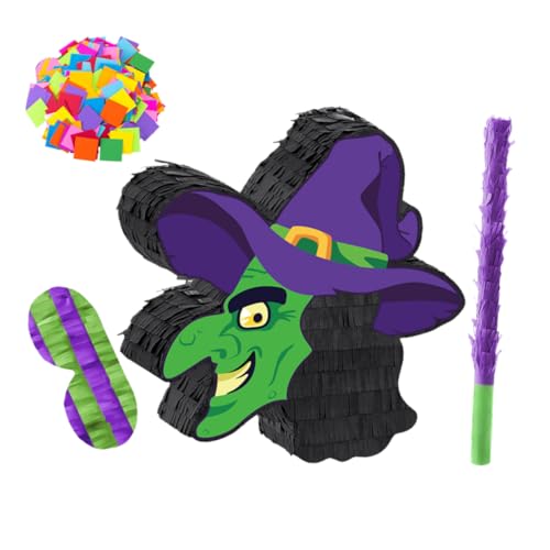 Hohopeti Halloween Party Pinata mit Hexenmotiv Inklusive Schlagstab Augenmaske und Konfetti Stabile Papierkonstruktion zum Aufhängen für Mexikanische Partyspiele und Halloween Feierdeko von Hohopeti