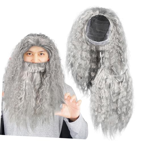 Hohopeti Halloween Zauberer Perücke und Set Langes Cosplay Kostüm Zubehör für Erwachsene Elastisch Verstellbar Sicherer Pet Materialmix für Halloween Karneval und Kostümpartys von Hohopeti