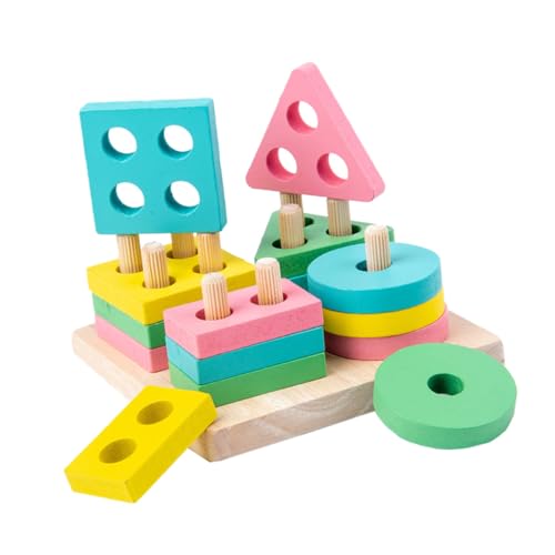 Hohopeti Holz Bausteine für Bunte Geometrische Formen Pädagogisches Stapelspielzeug zur Feinmotorikförderung Altersgerechtes Konstruktionsspielzeug Fördert Zufällige Farbe Zufällige Farbe von Hohopeti
