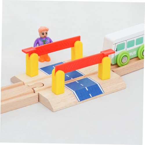 Hohopeti Holz Eisenbahn Bahnübergang Modell Straßensperre Realistisches DIY Schienenzubehör Sicherer für Feinmotorikförderung von Hohopeti