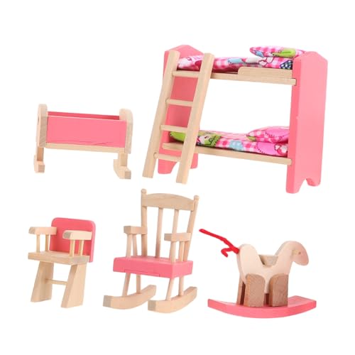 Hohopeti Holz Mit Hohem Und Niedrigem Bett Puppenhauszubehör Bett Puppenhauskommode Kindermöbel Tisch- Und Stuhlzubehör Spielhaus Spielzeugbett Miniatur-puppenstubenbett Mini Möbel von Hohopeti