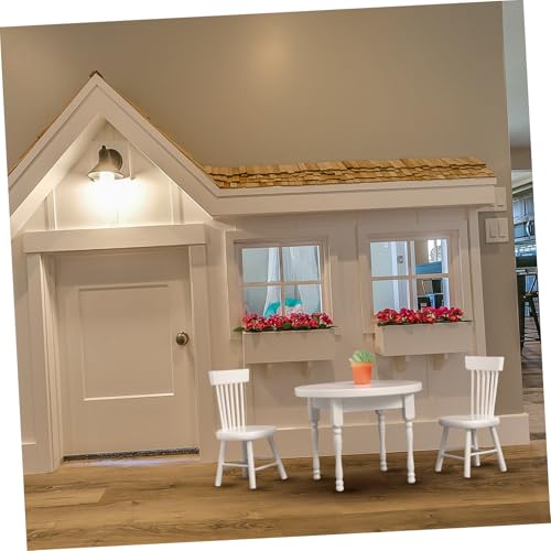 Hohopeti Holz Puppenhaus Möbel Weißer Runder Esstisch mit Stühlen Authentische Miniatur Puppenhaus Küche Accessoires Vielseitig für Esszimmer und Patio Detailgetreue Handarbeit Birkenholz von Hohopeti