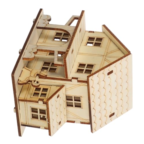 Hohopeti Holzhaus Bausatz Puzzle aus Natürlichem Holz mit LED Beleuchtung und Kleber Stabiles DIY Modellbau Kit für Erwachsene und Originelles Gartenhaus Bastelset Vorstellungskraft und von Hohopeti