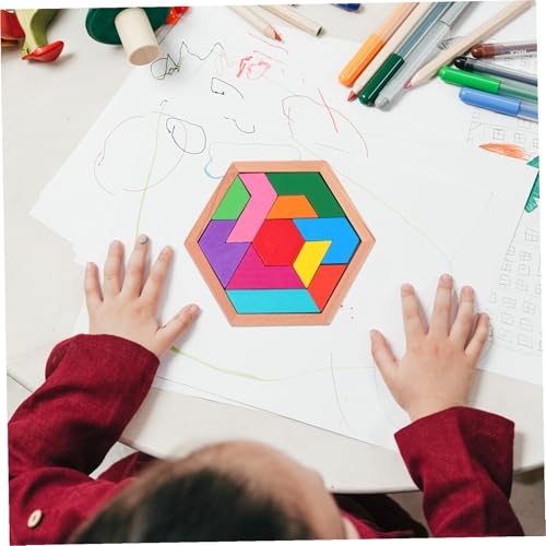 Hohopeti Holzpuzzle Sechseckige Formen Buntes Tangram Denkspielzeug Pädagogisch Motorik Kreativität Gehirnspielzeug Montessori Lernspielzeug von Hohopeti
