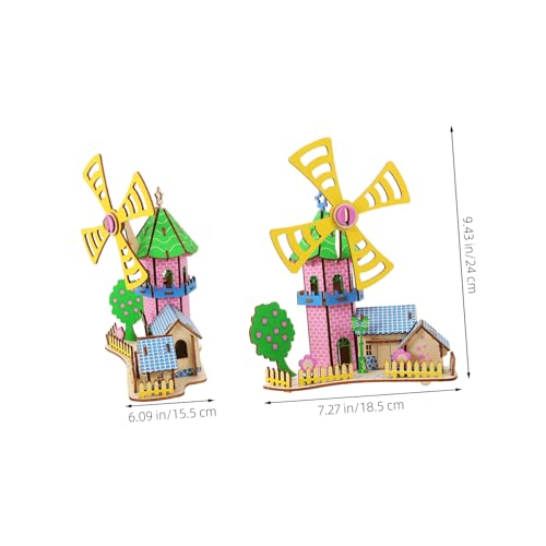 Hohopeti Holzpuzzle Windmühle Haus Modell Bausatz DIY Holzpuzzle für Erwachsene Stabiles Holzmaterial Einfache Montage Dekoratives Holzhaus Puzzle für Büro Zuhause Party von Hohopeti