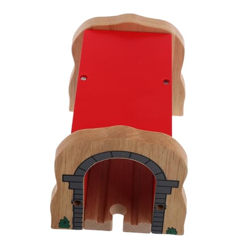 Hohopeti Holzspielzeug Holzeisenbahn Zubehör Rotes Holztunnel Modell für Eisenbahnstrecke Szene Zubehör Sicher Langlebig für Stundenlangen Spielspaß von Hohopeti