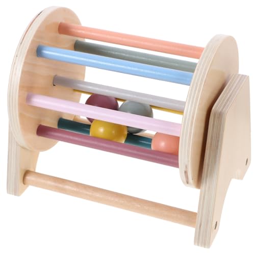 Hohopeti Holzspielzeug Textile Drum Tischrolltrommel Lernspielzeug zur Feinmotorik Hand Auge koordination aus Natürlichem Holz Kompakt Leicht Tragbar Geschenk von Hohopeti