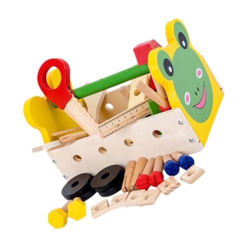 Hohopeti Holzspielzeug Werkzeugkoffer Tragbarer Cartoon Werkzeugkasten aus Massivem Holz Pädagogisches für Jungen und Mädchen zur Motorischer Fähigkeiten und Sozialer Entwicklung von Hohopeti
