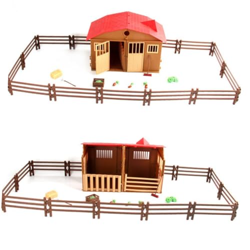 Hohopeti Kinderspielzeug Bauernhof Modell DIY Montage Sandkasten mit Mini Bauernhaus Zäunen Forke Besen Heuhaufen Holzkiste Gemüse und Rüben Fördert Fantasie und Kognitive Fähigkeiten von Hohopeti
