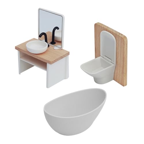 Hohopeti Maßstab Realistische Miniatur Badezimmerausstattung mit Dusche Waschbecken Toilette für Puppenhaus Spiel Rollenspiel Zubehör von Hohopeti