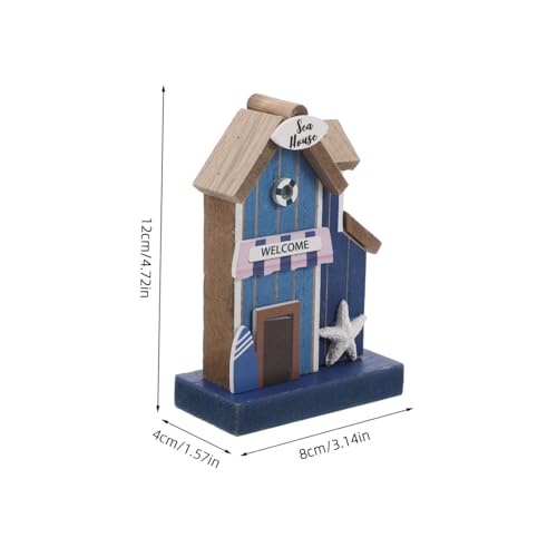 Hohopeti Mediterrane Miniatur Holzhaus Dekoration Nautische Strand Skulpturen Küstenstil Puppenhaus Zubehör Mini Ozeanszene für Sammler von Hohopeti