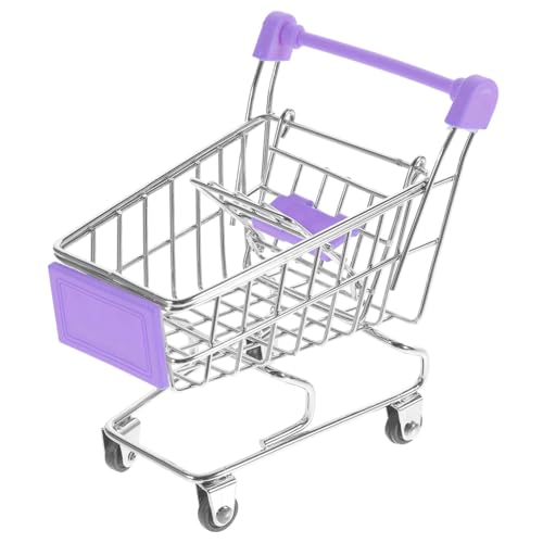 Hohopeti Mini Einkaufswagen Dekorativer Einkaufswagen für Schreibtisch Kleiner Aufbewahrungswagen für Schlafzimmer und Wohnzimmer für Dekorationenlila von Hohopeti