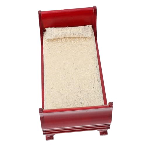Hohopeti Mini Möbel Einzelbett Säuglingsspielzeug Miniatur-Einzelbett Hausmöbel Puppenhausbett Puppenhauszubehör Puppenhausminiaturen Puppenbett Zubehör für Puppenhäuser hölzern rot von Hohopeti
