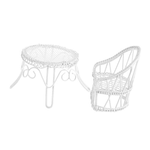 Hohopeti Miniatur Gartenmöbel Set Miniatur Tisch und Stühle Dekoratives Puppenhaus Zubehör Vielseitig als Fotorequisite und Mini Park Ornament für Sammler von Hohopeti