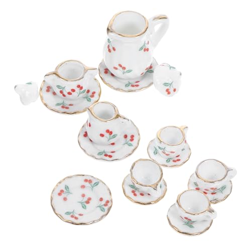 Hohopeti Miniatur Keramik Teeset mit Rotem Kirschmuster Miniatur Teekanne und Tasse für Puppenhaus Zubehör Dekoratives Puppenküchen Geschirr Realistische Porzellan Teetassen und Hohopeti Miniatur Keramik Teeset mit Rotem Kirschmuster Miniatur Teekanne und Tasse für Puppenhaus Zubehör Dekoratives Puppenküchen Geschirr Realistische Porzellan Teetassen und von Hohopeti