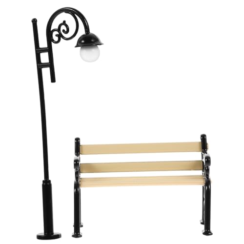 Hohopeti 2er Set Mini Gartenlampe Miniatur Straßenlaterne Für Puppenhaus Und Garten Modell Laterne Für Miniatur Szenen Und Mikro Landschaften Parkbank Und Straßenlampe von Hohopeti