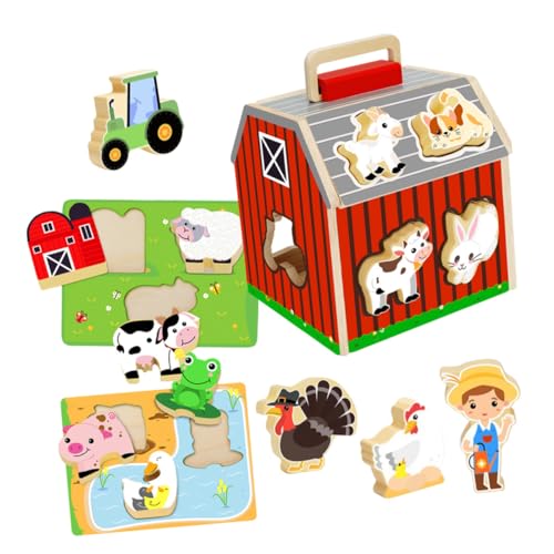Hohopeti Montessori-inspiriertes Holzspielzeug Bauernhof-Puzzle für Kleinkinder Nachhaltiges Sicheres Stapelspiel zur Kognitiven Fördert Zusammenarbeit und Naturentdeckung von Hohopeti