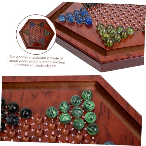 Hohopeti Natürliches Holz Chinese Checkers mit Robusten Glasmurmeln Sechseckiges Brettspiel für Familie Handliches Tragbares Lernspiel Koordination und Intelligenz von Hohopeti