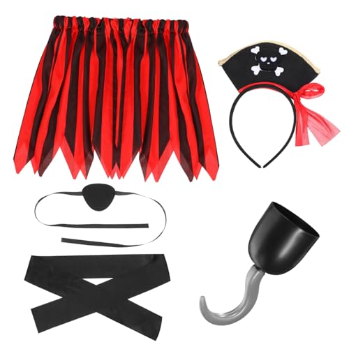 Hohopeti Piratenkostüm für Mädchen Strapazierfähiges Halloween Kostüm mit Rock Augenklappe und Stirnband Verstellbar für Jahre Piraten Outfit für Partys und Rollenspiele von Hohopeti