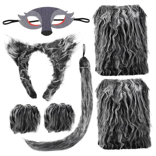Hohopeti Plüsch Wolf Kostüm mit Ohren Handschuhen und Weiches Cosplay Zubehör für Strapazierfähiges Tierkostüm für Halloween Party und Rollenspiel von Hohopeti