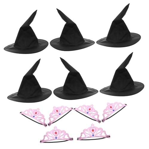 Hohopeti Prinzessinnenkrone und Hexenhut Set Weiche Rosa Kronen und Schwarze Zauberhüte Kindergeburtstag Kostüm Accessoires für Mädchen Vielseitige Partydekoration für Drinnen und Draußen von Hohopeti