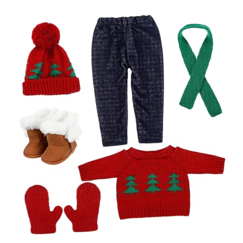 Hohopeti Puppen Weihnachtskleidung aus Baumwolle Waschbar Wiederverwendbar Winterliches Outfit mit Pullover Hose Mütze Handschuhen Schuhen und Schal für Kinderfest und Fotoshooting von Hohopeti