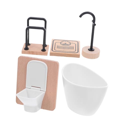 Hohopeti Puppenhaus Badezimmer Set Teilig Miniatur Badezimmermöbel Holz und Kunststoff Puppenhaus Zubehör Modellzubehör für DIY Basteln und Rollenspiele von Hohopeti