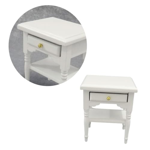 Hohopeti Puppenhaus Möbel Weißes Nachttisch Modell Holzspielzeug für Kreatives Schlafzimmer Dekoration Miniatur Spielmöbel für Jungen und Mädchen von Hohopeti