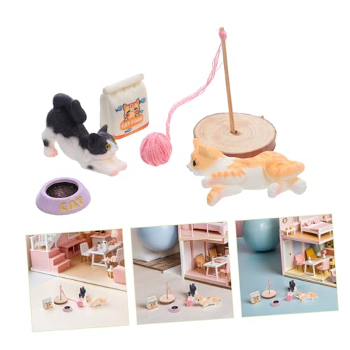 Hohopeti Puppenhaus Set Dekoration Kleine Katzenfiguren Kätzchenfiguren Für Katzenfiguren Puppenhaus Zubehör Katzenspielfiguren Miniaturtiere Aus Kunststoff von Hohopeti