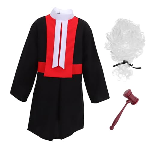 Hohopeti Richter Kostüm mit Verstellbarer Perücke und Mantel Rollenspiel Outfit für Jungen Fasching und Themenpartys Geeignet für Körpergröße von Hohopeti
