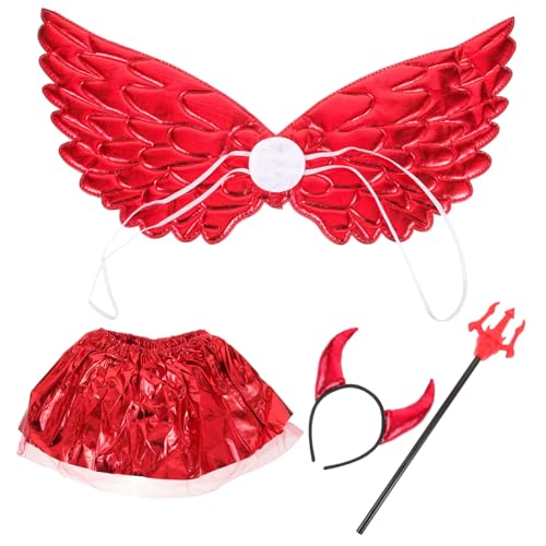 Hohopeti Teufelshörner Stirnband mit Rotem Tüllrock Teufelsflügel und Dreizack Langlebige Halloween Kostüm-accessoires für Damen Karneval Cosplay Party von Hohopeti