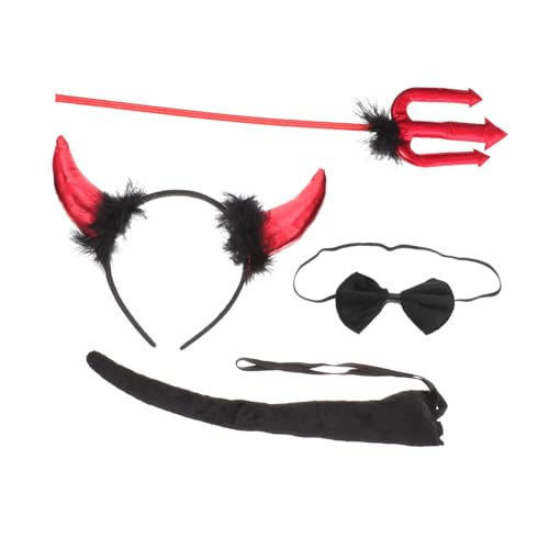 Hohopeti Teufelshorn Stirnband Teufel Kostüm Zubehör Totenkopf Horn Dämon Hörner Halloween Kostüme Dämon Zubehör Halloween Teufel Kostüm Stirnband Rot Stoff von Hohopeti