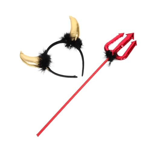 Hohopeti Teufelszubehör Halloween Teufelshorn Stirnband Frauen Pitch Fork Gehörntes Haar Teufel Halloween Kostüm Hörner Kostüm Stirnband Cosplay Kunststoff von Hohopeti