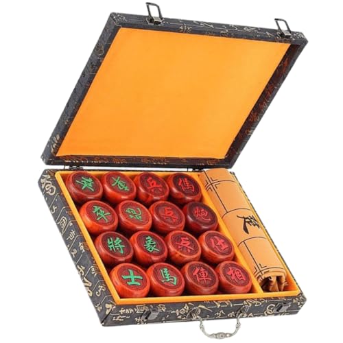 Hohopeti Traditionelles Chinesisches Schach-Set aus Edlem Holz mit Leder-Schachbrett Handgefertigt Langlebig für Erwachsene und Familien Praktisches Aufbewahrungsspiel für Zuhause und von Hohopeti