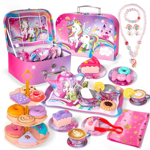 Einhorn-Teeset für kleine Mädchen, Kleinkind-Teeparty-Set mit Tragetasche, Pretend Teekanne Dessert Teetasse Set Essen Spielset Prinzessin Spielzeug, Weihnachten Geburtstag Geschenke für Alter 3 4 5 6 Einhorn-Teeset für kleine Mädchen, Kleinkind-Teeparty-Set mit Tragetasche, Pretend Teekanne Dessert Teetasse Set Essen Spielset Prinzessin Spielzeug, Weihnachten Geburtstag Geschenke für Alter 3 4 5 6 von Hohosunlar