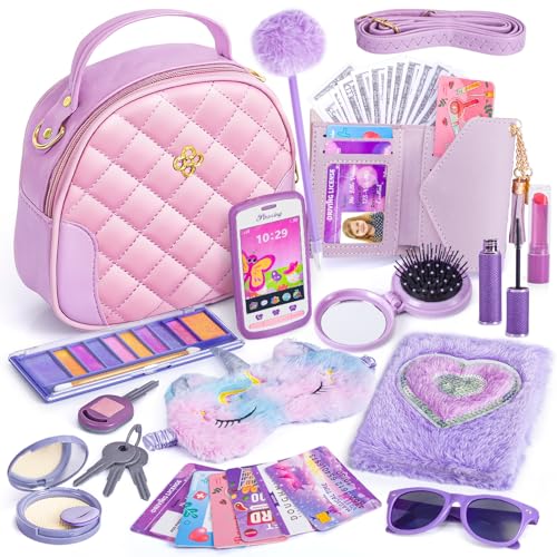 Handtasche für Kleine Mädchen mit Schminke Vortäuschen für Kleinkinder, Mein Erstes Handtaschen-Set: Handtasche Handy Schminkspielzeug Tagebuch Geldbörse, Prinzessin Geschenk für Mädchen ab 3 Jahre von Hohosunlar