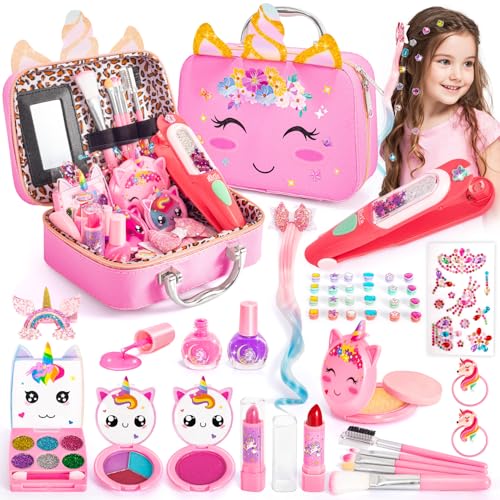 Hohosunlar Kinderschminke Set Mädchen, Schminkkoffer Spielzeug, Haarschmuck Mädchen Spielzeug für DIY Haardekorations Haarperlen, Rollenspiel Geburtstage Weihnachten Geschenke für Kinder 3-12 Jahre von Hohosunlar