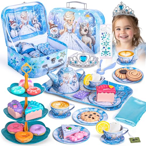 Frozen Tea Party Set für kleine Mädchen, Elsa Prinzessin Spielzeug Geschenk, Kinder Pretend Play Tin Tea Set mit Teekanne, Teetassen, Essen Spielset & Tragetasche, Geburtstag für Mädchen ab 3 Jahren Frozen Tea Party Set für kleine Mädchen, Elsa Prinzessin Spielzeug Geschenk, Kinder Pretend Play Tin Tea Set mit Teekanne, Teetassen, Essen Spielset & Tragetasche, Geburtstag für Mädchen ab 3 Jahren von Hohosunlar