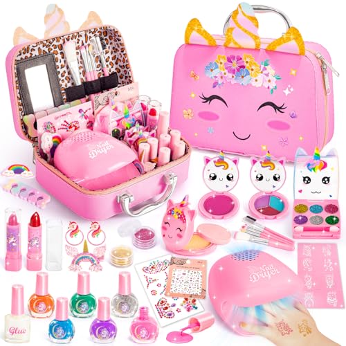 Kinderschminke Schminkkoffer Mädchen, Waschbar Schminke Spielzeug & Nagelstudio - Nageltrockner Nagelsticker Nagellacke, Maniküre Set Halloween Geburtstage Weihnachten Geschenke für Kinder 3-12 Jahre Kinderschminke Schminkkoffer Mädchen, Waschbar Schminke Spielzeug & Nagelstudio - Nageltrockner Nagelsticker Nagellacke, Maniküre Set Halloween Geburtstage Weihnachten Geschenke für Kinder 3-12 Jahre von Hohosunlar
