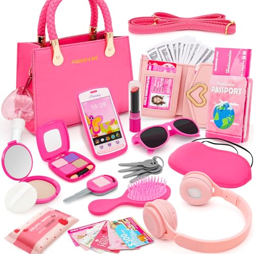 Kleinkind Mädchen Handtasche mit Accessoires - Falsches Make-up-Spielzeug für Kinder, Kopfhörer, Geldbörse, Telefon, Sonnenbrille, Schlüssel, Kreditkarten, Geschenk für Mädchen 3+ Kleinkind Mädchen Handtasche mit Accessoires - Falsches Make-up-Spielzeug für Kinder, Kopfhörer, Geldbörse, Telefon, Sonnenbrille, Schlüssel, Kreditkarten, Geschenk für Mädchen 3+ von Hohosunlar