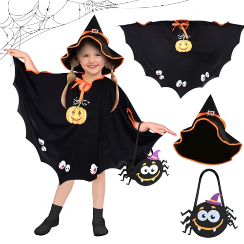 Halloween Kostüm Kinder,Fledermaus Umhang,mit 1 * Hut,1*Spinne Trick or Treat Taschen,für Halloween,Karneval, Themenparty,heloweenkostüme,Geeignet für Höhe 90-150cm Mädchen Jungen Kinder Halloween Kostüm Kinder,Fledermaus Umhang,mit 1 * Hut,1*Spinne Trick or Treat Taschen,für Halloween,Karneval, Themenparty,heloweenkostüme,Geeignet für Höhe 90-150cm Mädchen Jungen Kinder von Hoiloie