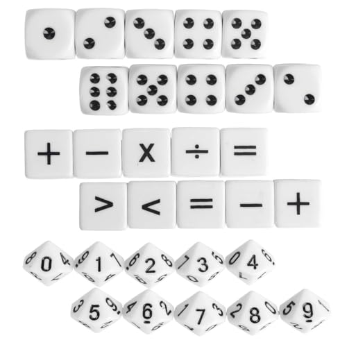 Hoite 30-teiliger Lehrwürfel, 16 Mm, Mathe-Würfelspiele Für Kinder Von 8–12 Jahren Zum Unterrichten (10 Stück Mathe-Operationswürfel + 10 Zahlenwürfel + 10 Punktewürfel) von Hoite