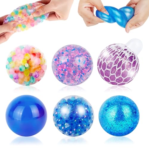 Hojalis 6 Stück Stressbälle für Kinder und Erwachsene, Squishy Balls mit Wasserperlen, Anti Stress Bälle,Knautschball,Fidget Ball für Angst abbauen und Beruhigung- Sensorische ADHD Spielzeug Geschenk von Hojalis