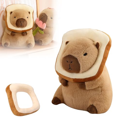 Hojalis Capybara Plüschtier, 30cm Niedliche Capybara Kuscheltier, Capybaras Plüschtier mit Tragbarer Toast Kopfbedeckung, Simulation Tier Capybaras Puppen für Geburtstagsgeschen von Hojalis
