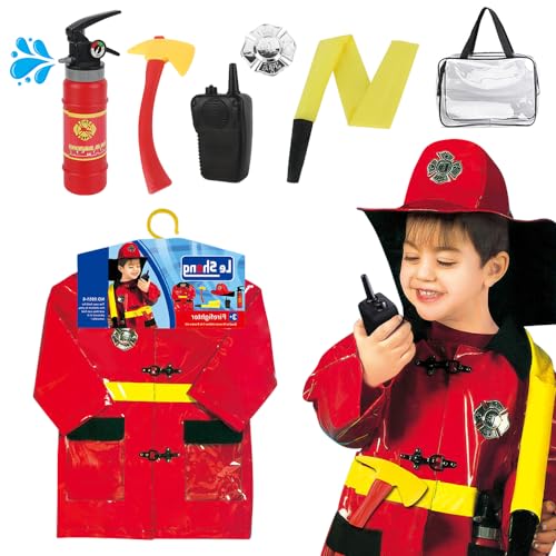 Hojalis Feuerwehrmann Kostüm Kinder, 8Pcs Feuerwehr Kostüm Kinder, Kostüm Feuerwehrmann Kinder, Feuerwehrmann Zubehör Kinder mit Feuerlöscher, Feuerwehrmann Verkleidung für Jungen Mädchen Karneval von Hojalis