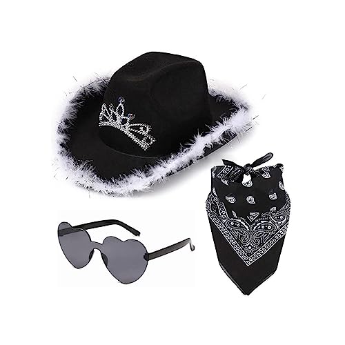 3 Cow Girl-Mütze, Hut für Kinder, Meer, mit Diadem aus Filz, in leuchtenden Farben, für Damen, mit quadratischem Schal aus Polyester, Herzbrille 3 Cow Girl-Mütze, Hut für Kinder, Meer, mit Diadem aus Filz, in leuchtenden Farben, für Damen, mit quadratischem Schal aus Polyester, Herzbrille von Holdes