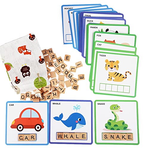 Holdes 2 Pcs Rechtschreibspiele,Holzspielzeug mit passenden Buchstaben | Alphabet-passende Spielkarten - Buchstaben-Puzzle-Alphabet-Matching-Spielkarten, passendes Buchstabenspiel für die von Holdes