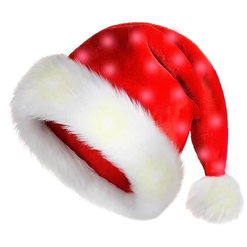 Holdes 28 x 38 cm/32 x 45 cm, Weihnachtsmütze, beleuchteter Weihnachtshut aus weichem Plüsch, klassischer Weihnachts-Cosplayhut für Erwachsene, Kinder von Holdes